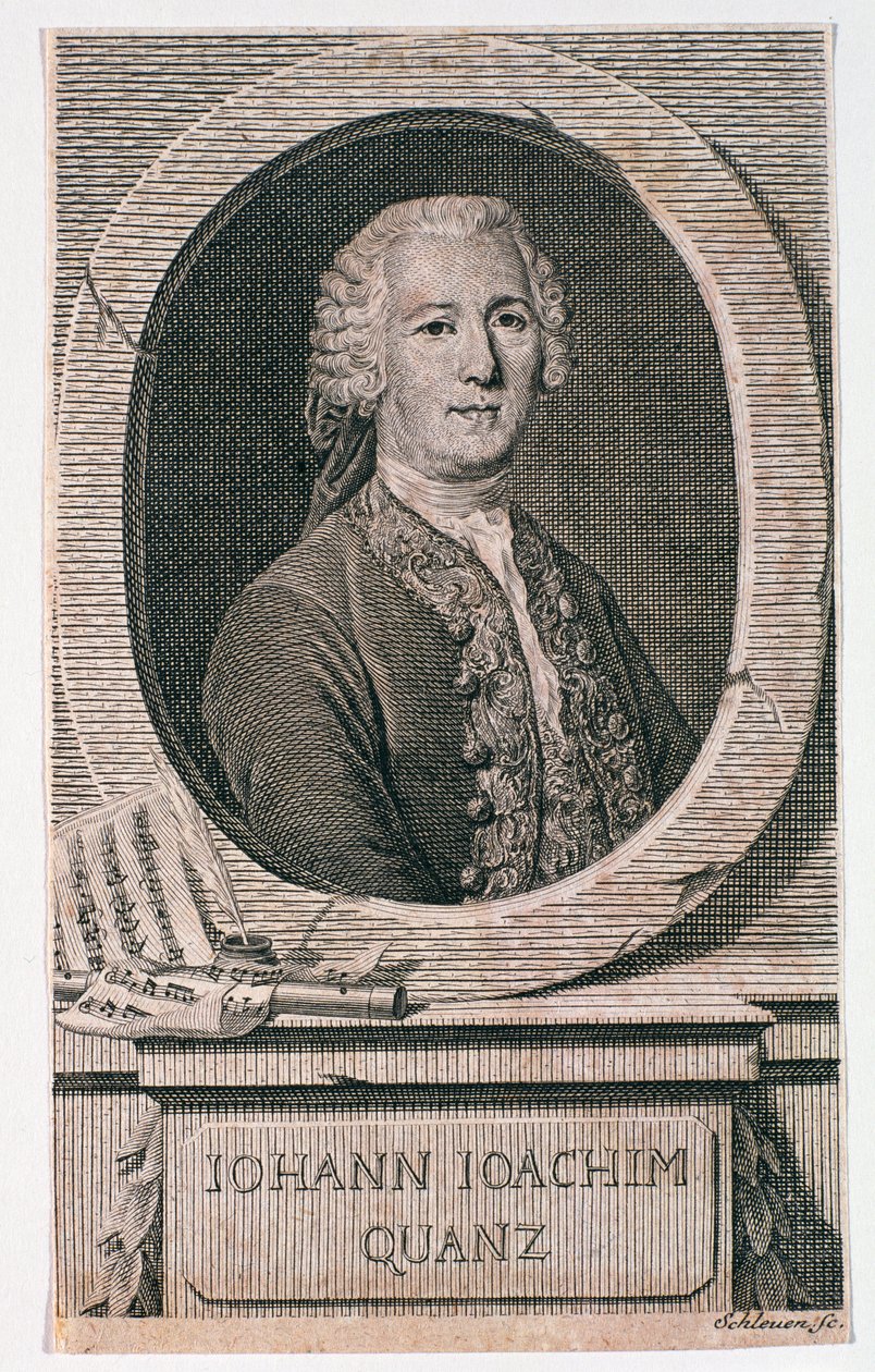 Retrato de Johann Joachim Quantz (1697-1773) gravado por Johann Schleuen (fl.1740-74) de German School