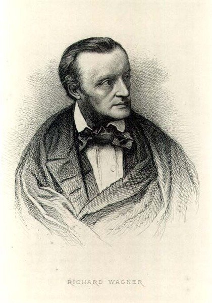 Retrato de Richard Wagner (1813-83) Compositor alemão (gravura) (foto a p/b) de German School