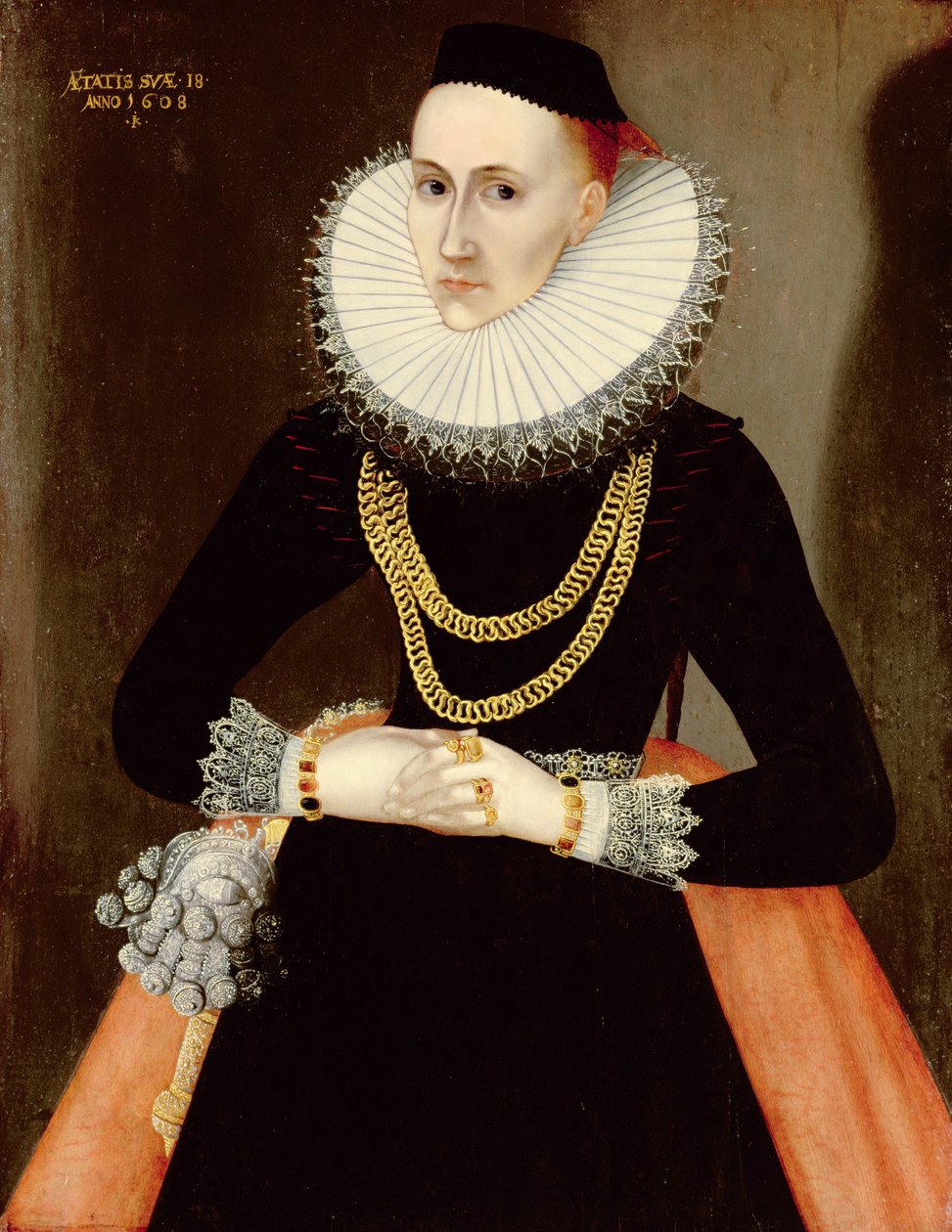 Retrato de uma jovem senhora, 1608 de German School