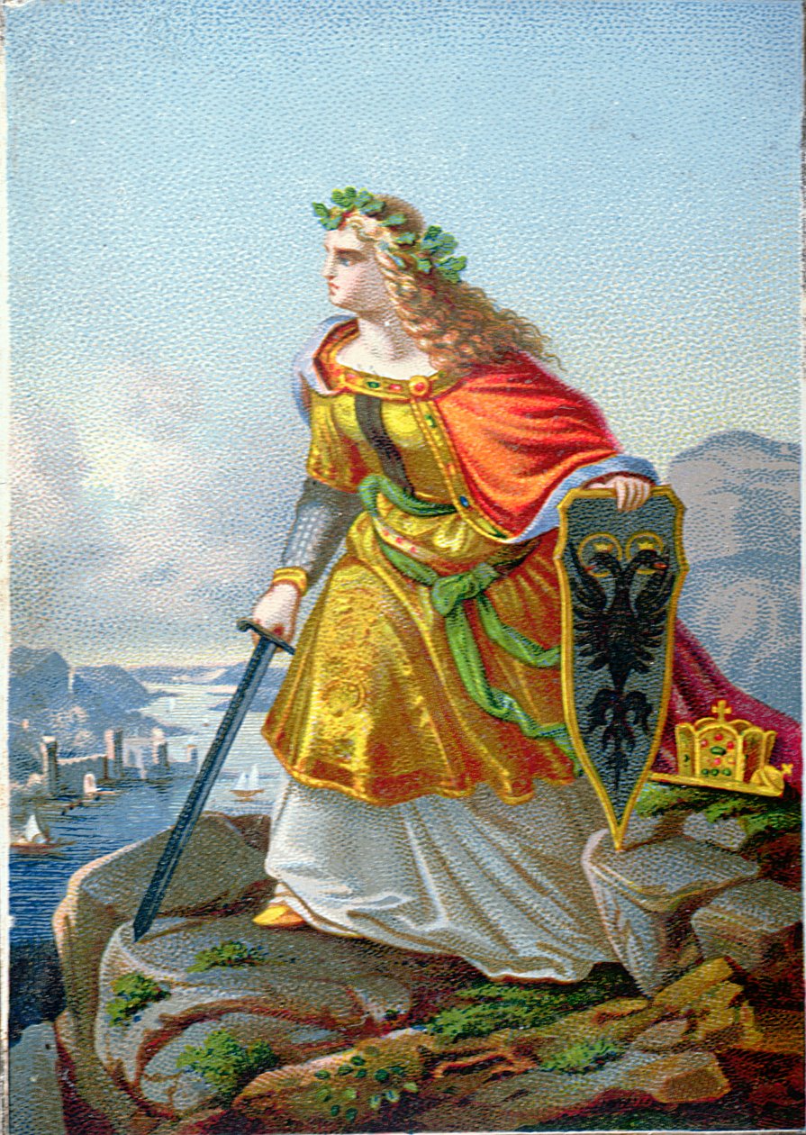 Postal representando Germania e o Reno, c.1860 de German School