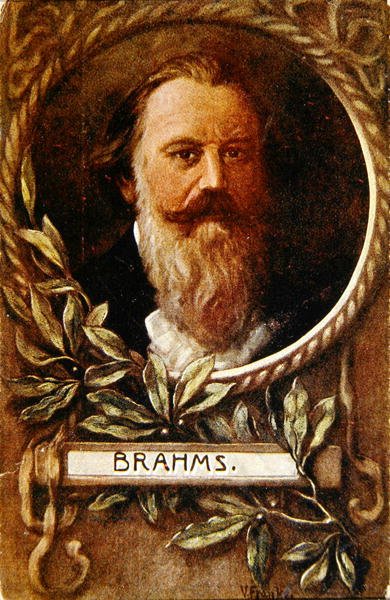 Cartão postal representando Johannes Brahms (1833-97) c.1910 (cor litho) de German School