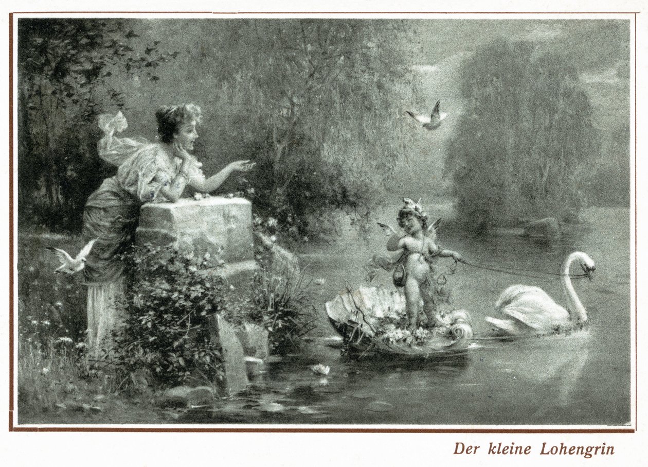 Cartão postal retratando Lohengrin com o Cisne (litho) de German School