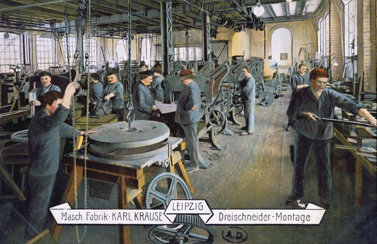 Postal retratando a fábrica Karl Krause em Leipzig, c.1905 (foto colorida) de German School