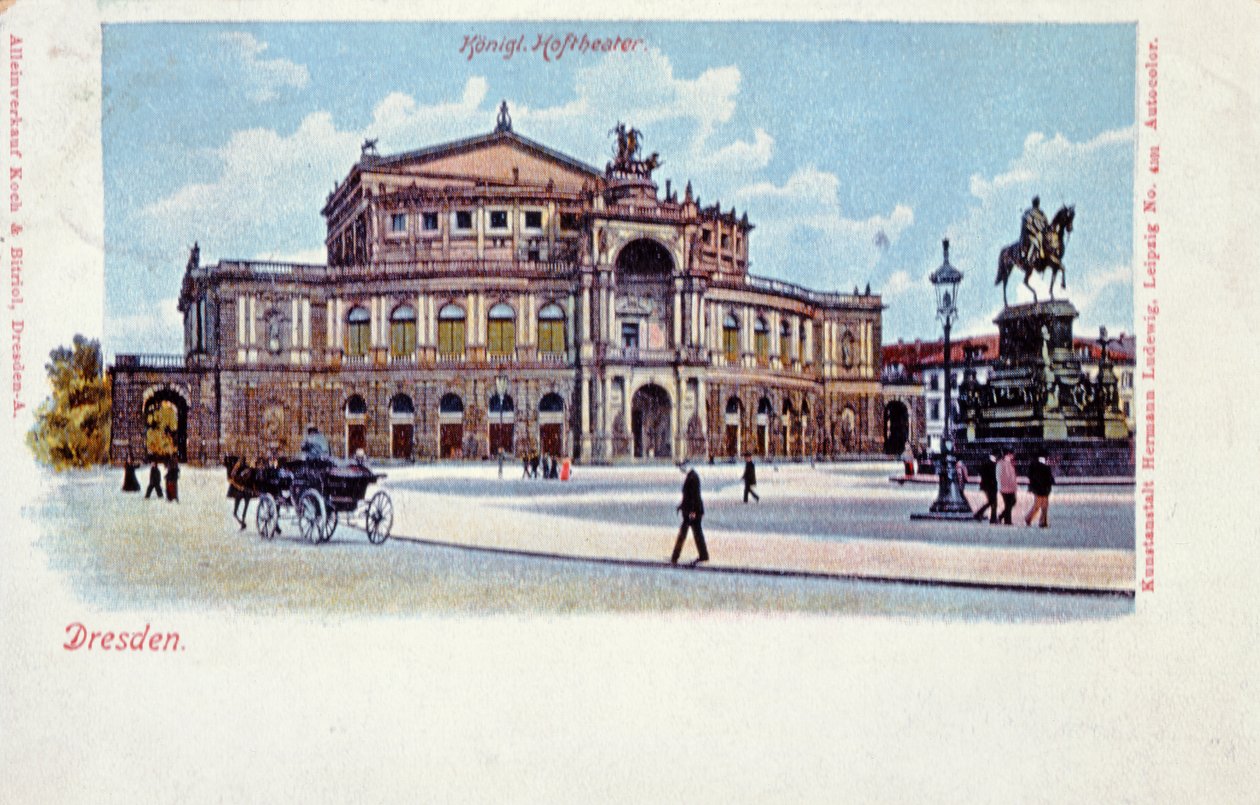 Cartão postal representando a Ópera Semper, Dresden, c.1900 de German School