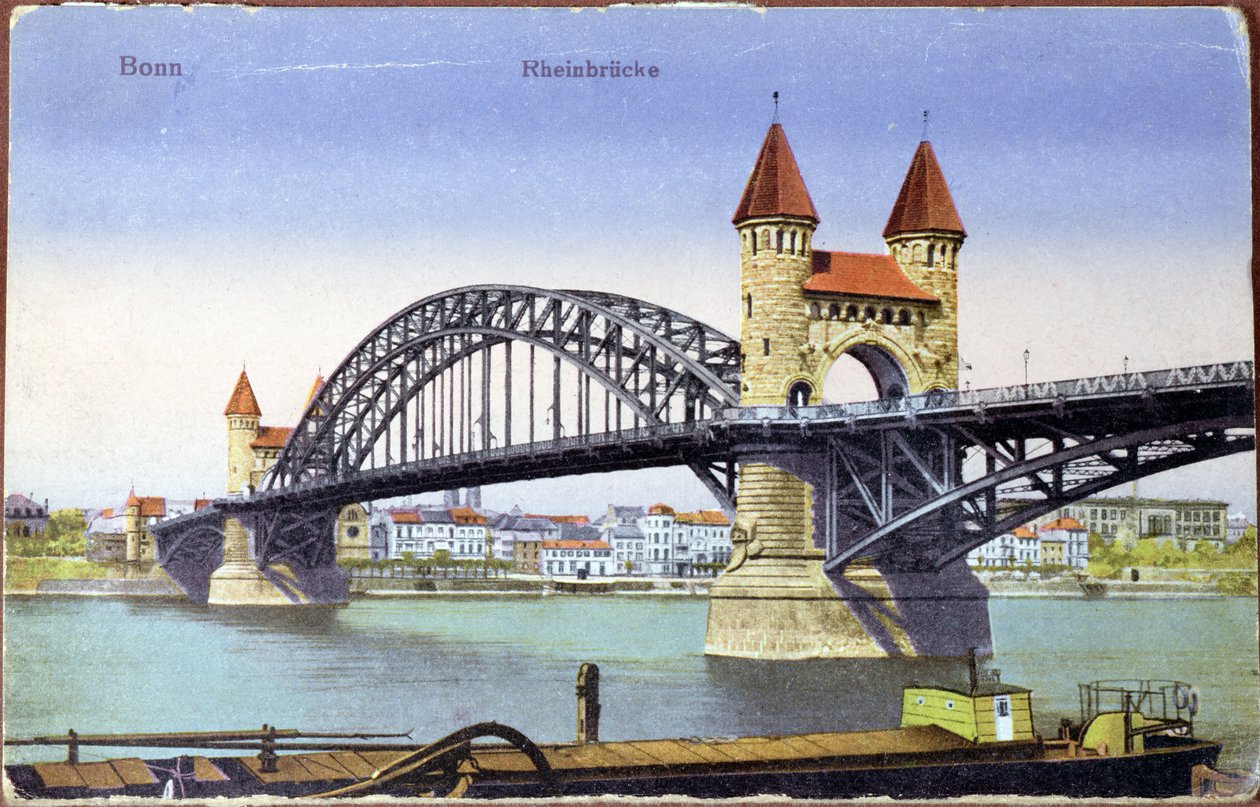 Cartão postal retratando a ponte sobre o rio Reno em Bonn, c.1900 (foto colorida) de German School