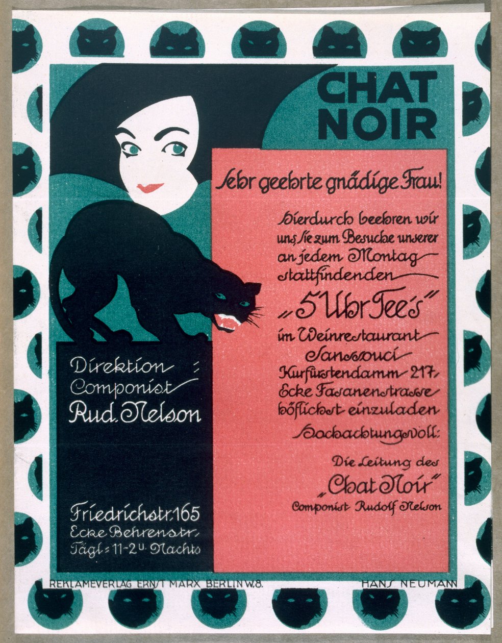 Cartaz de publicidade do cabaré "Chat Noir" em Berlim de German School