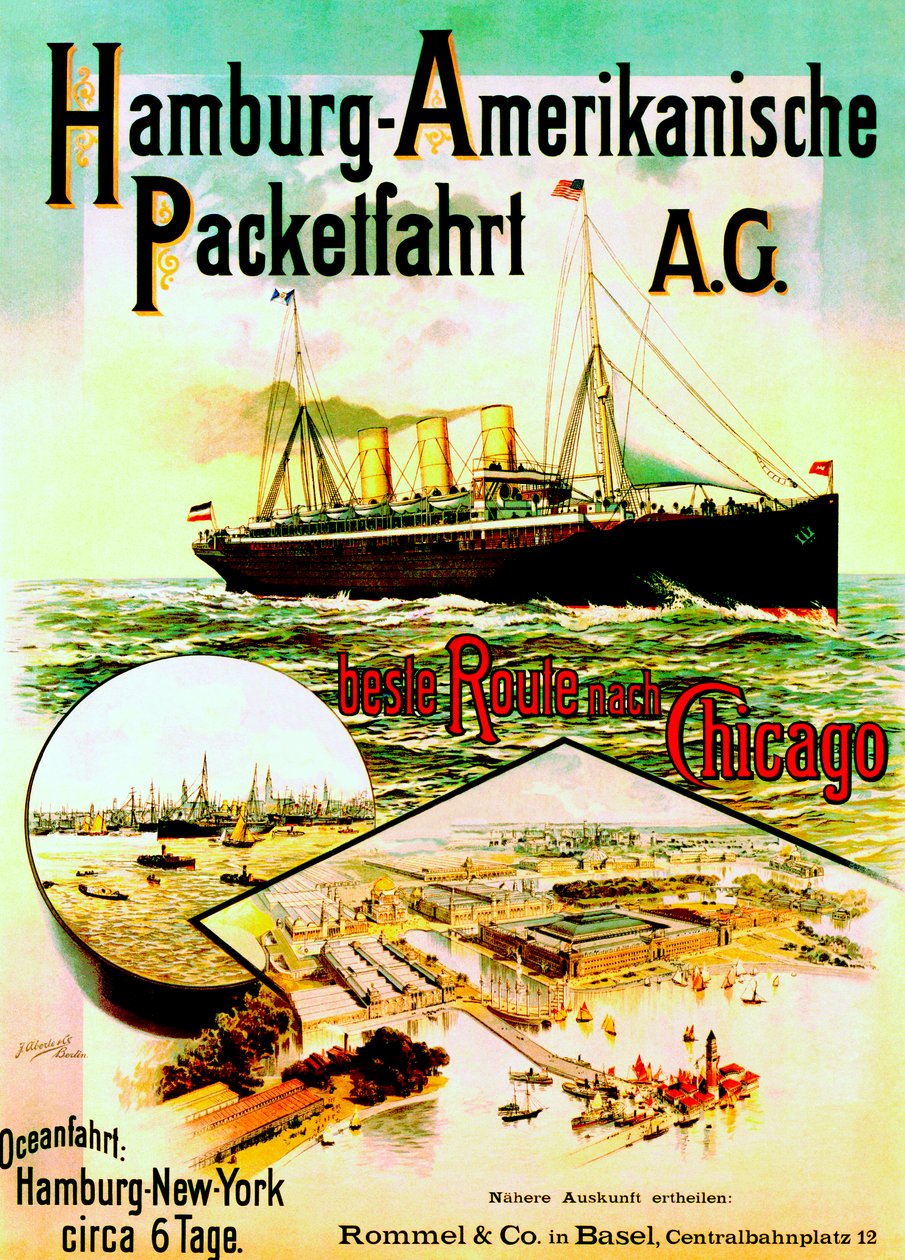 Cartaz publicitário da Hamburg American Line, 1893 de German School
