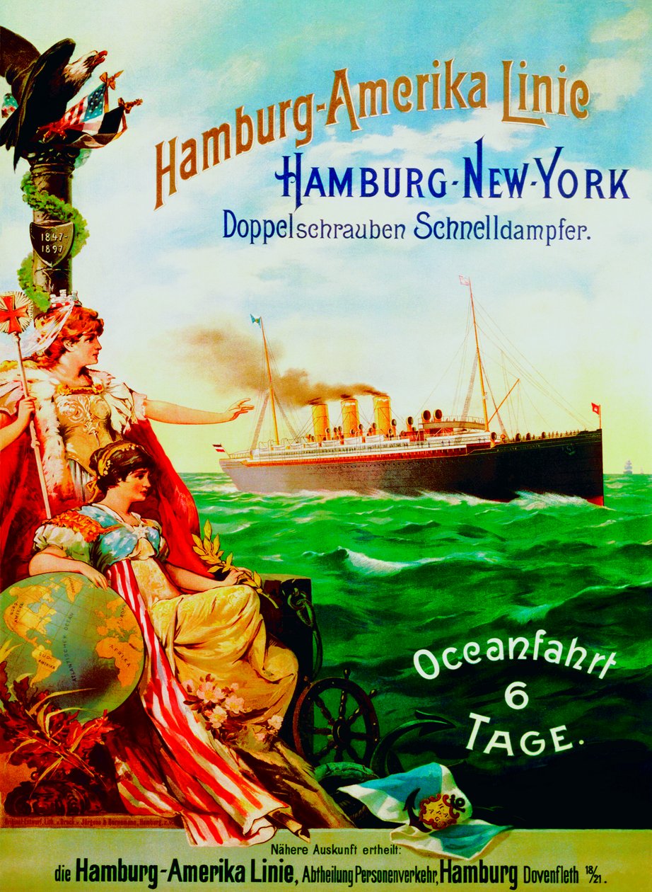 Cartaz publicitário da Hamburg American Line, 1897 de German School