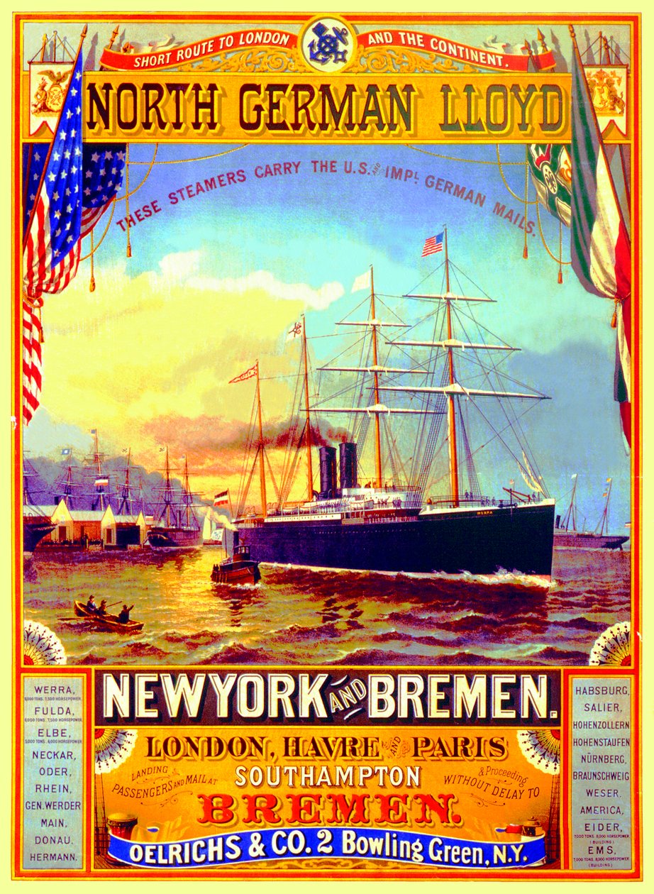 Cartaz publicitário da North German Lloyd Line, 1883 de German School