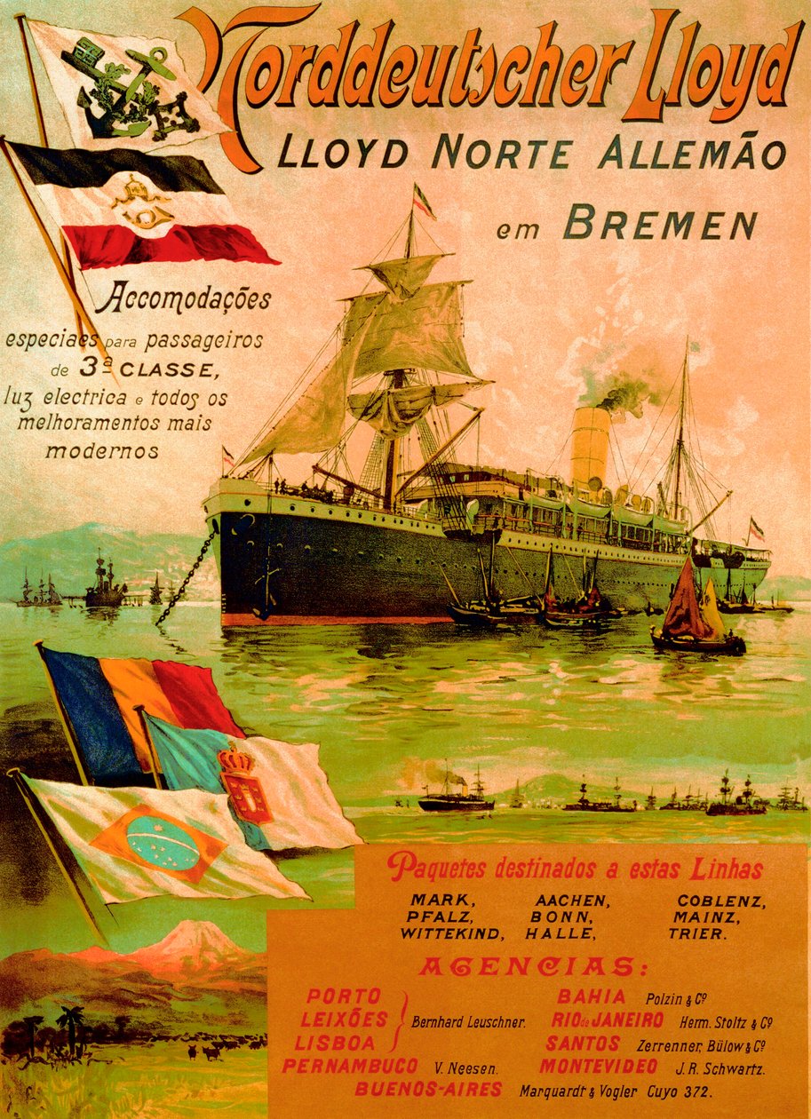 Cartaz publicitário da linha norte-alemã Lloyd, 1898 de German School