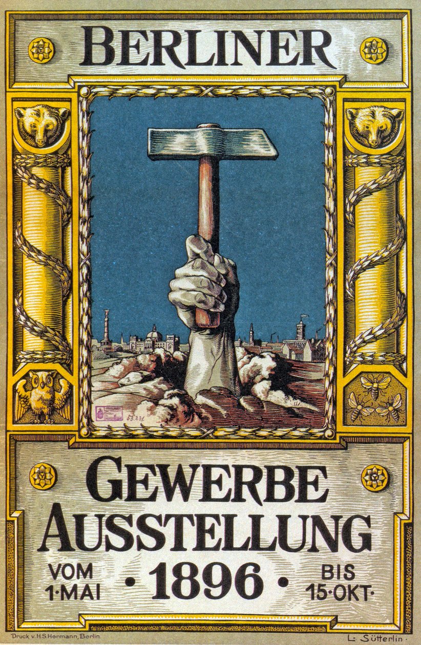Cartaz para a Exposição Industrial em Berlim, Alemanha, 1896 de German School