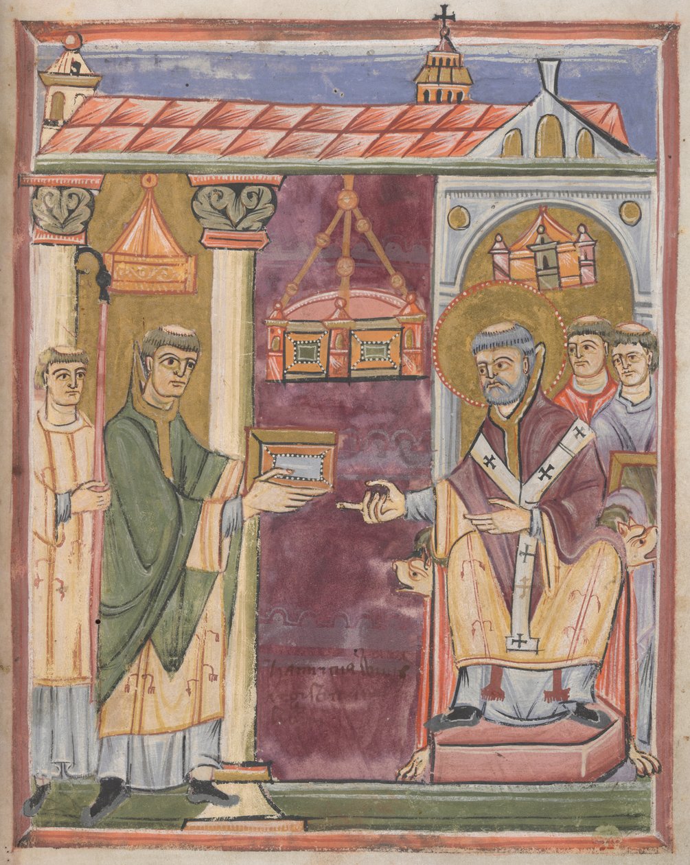 Sacerdote apresentando um livro [a Santo Agostinho?] de German School