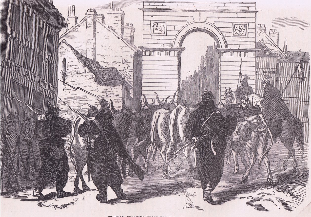 Prussian foraging troops bringing in cattle, Cassells History of the War between France and Germany publicado por Cassell and Company Limited, c.1890 (litho) de German School