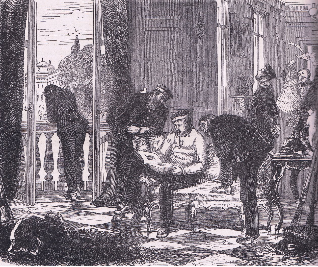 Prussians in occupation of a villa near Paris, Cassells History of the War between France and Germany publicado por Cassell and Company Limited, c.1890 (litho) de German School