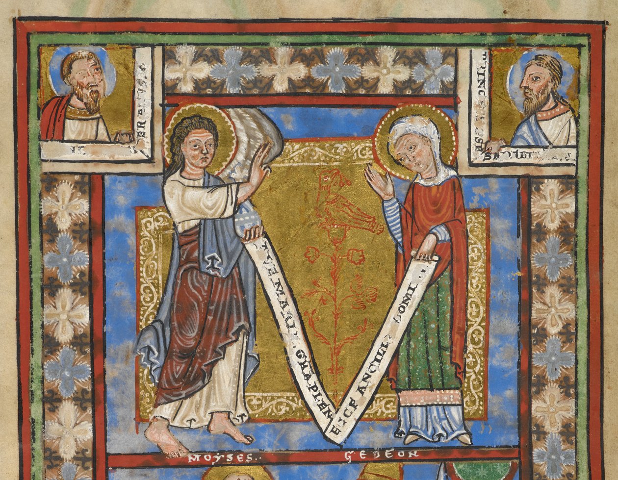 Psalter fragmento "Psalter de Henrique o Leão", f.7v, detalhe com Anunciação, c. 1168-89 (codex de pergaminho) de German School