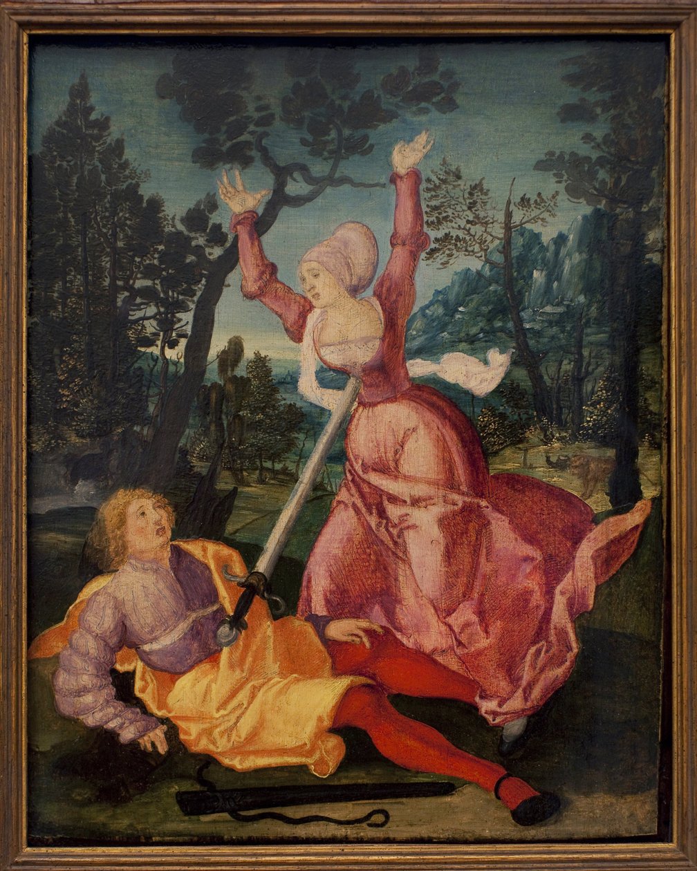 Pyramus e Thisbe. (Os dois babilônios se amavam apesar da oposição de suas famílias, decidindo fugir juntos, eles se encontram aos pés de um murier. Chegando Pyramus acredita que sua amiga foi devorada por uma leoa e se apunhalou com de de German School