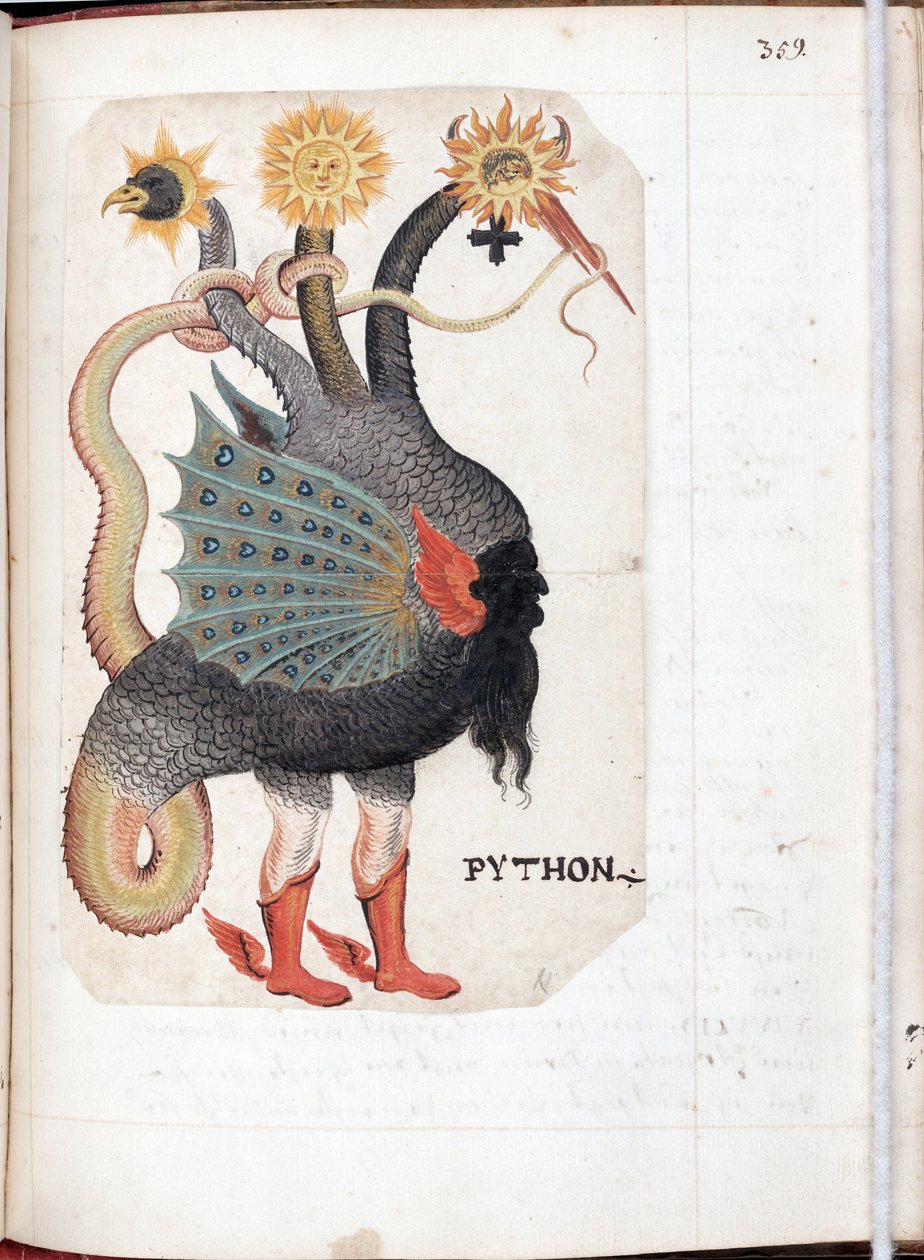 Python - Obra de um mestre alemão, aquarela em pergaminho extraída de Recueil alchimie et rosicrucien, cerca de 1760 - (Python (de: Alchemical and Rosacrucian Compendium), Aquarela em pergaminho de mestre alemão, ca 1760) - Yale University, New Haven de German School