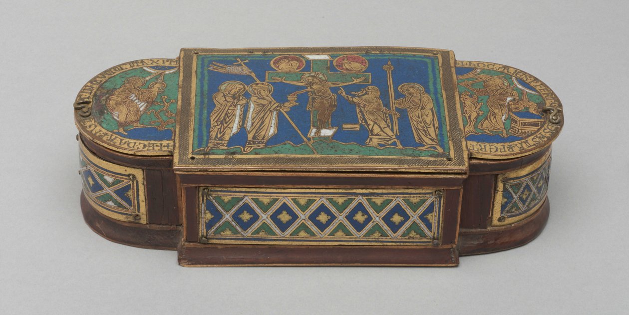 Pyx, c.1170-1180 (cobre dourado, esmalte champlevé e cloisonné, núcleo de madeira (moderno)) de German School