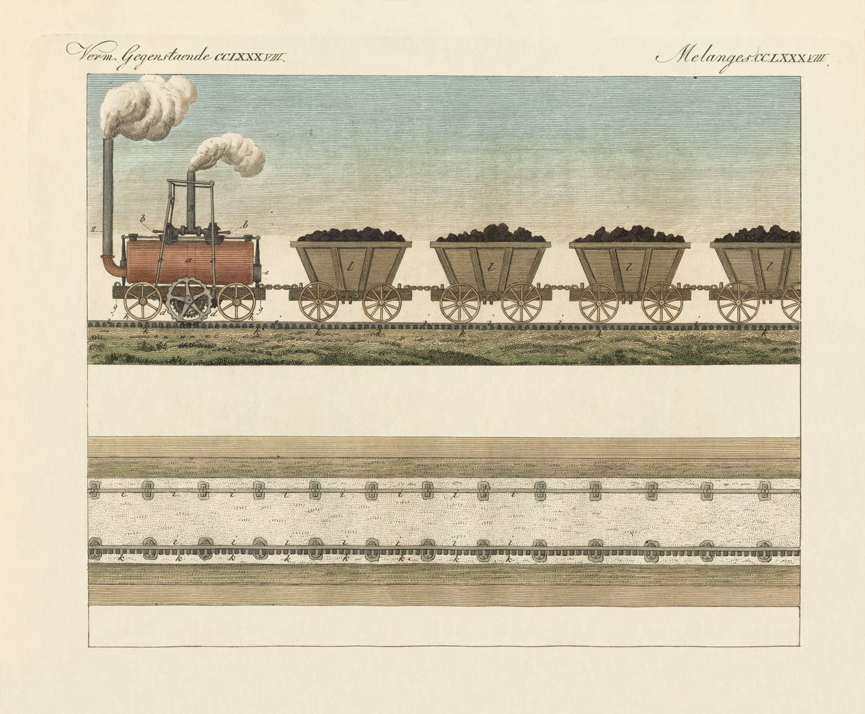 Ferrovias e Steamtrans (gravura colorida) de German School