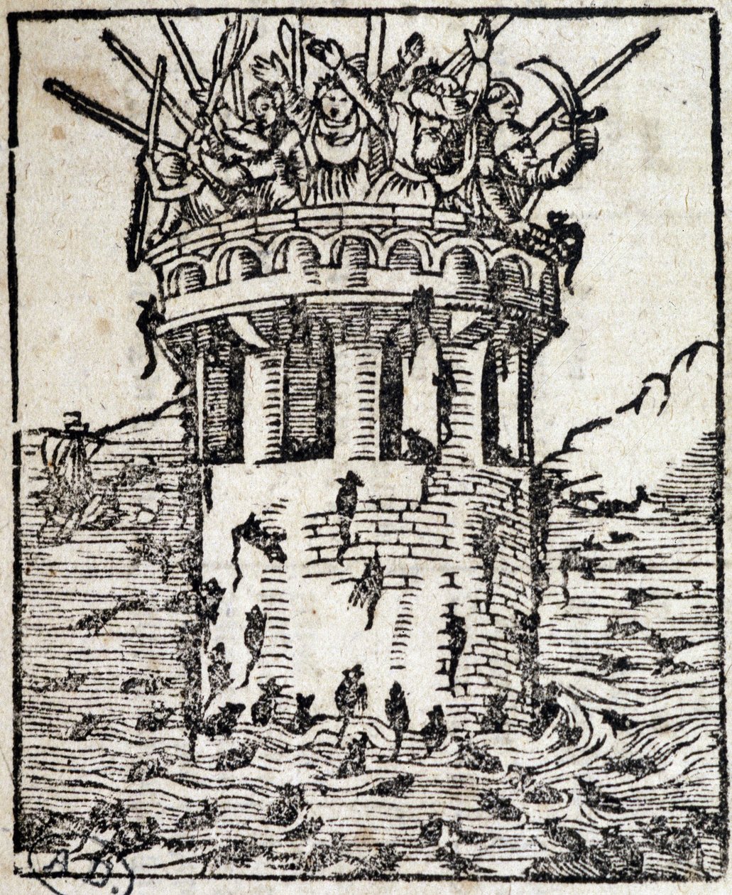 Ratos atacando uma torre - Gravura alemã do século XVI de German School