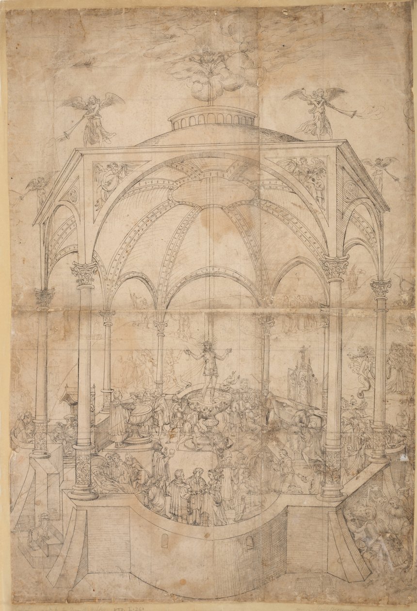 Alegoria religiosa com os sete sacramentos e os sete pecados mortais de German School