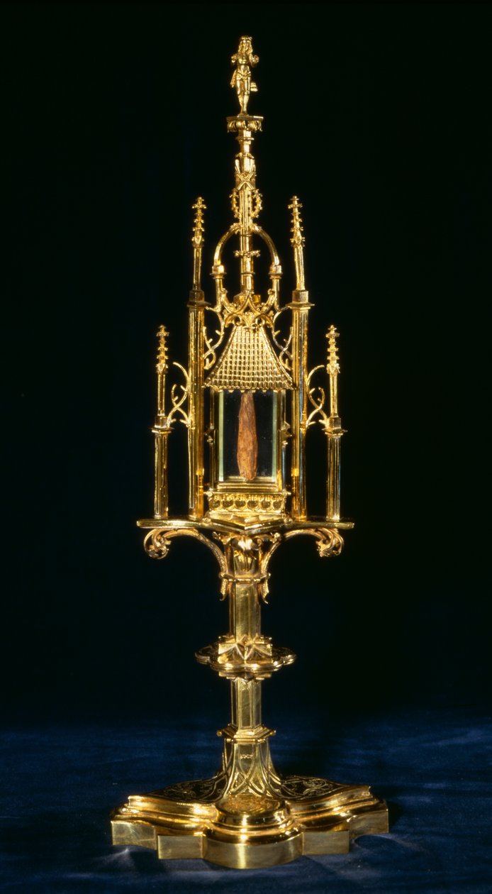 Monstrance relicário com pedaço de cruz, Augsburg, c.1490 (ouro e madeira) de German School