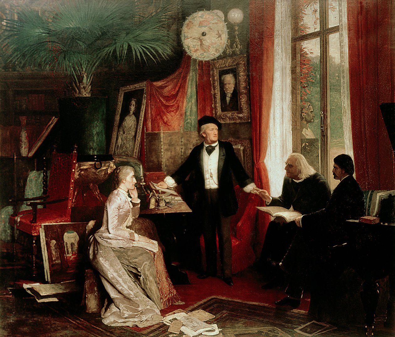 Richard Wagner com Franz Liszt e a filha de Liszts Cosima de German School