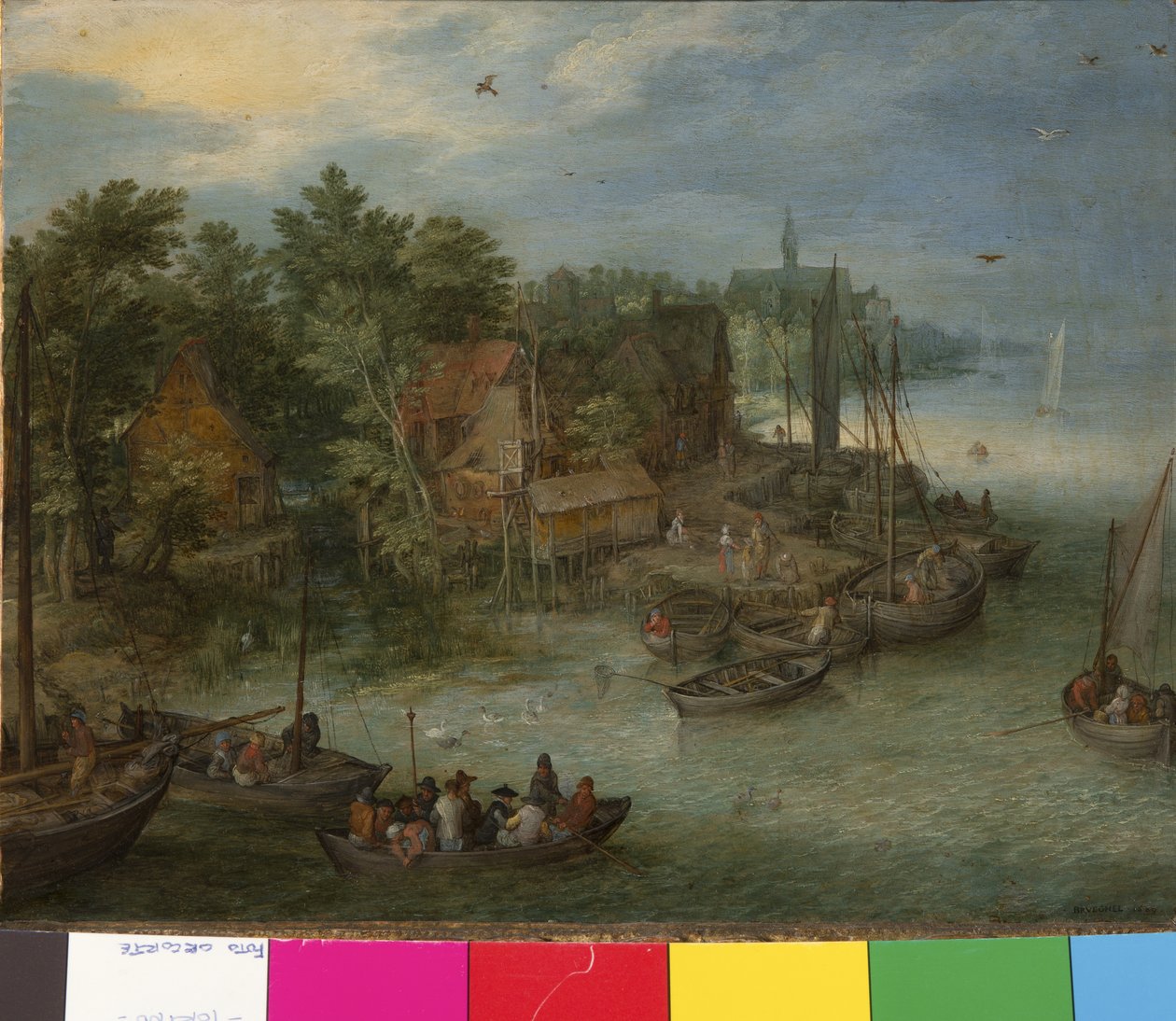 Paisagem do rio com pouso, 1603 de German School