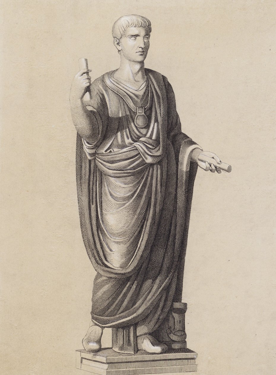 Homem romano envergando a toga praetexta (litografia) de German School