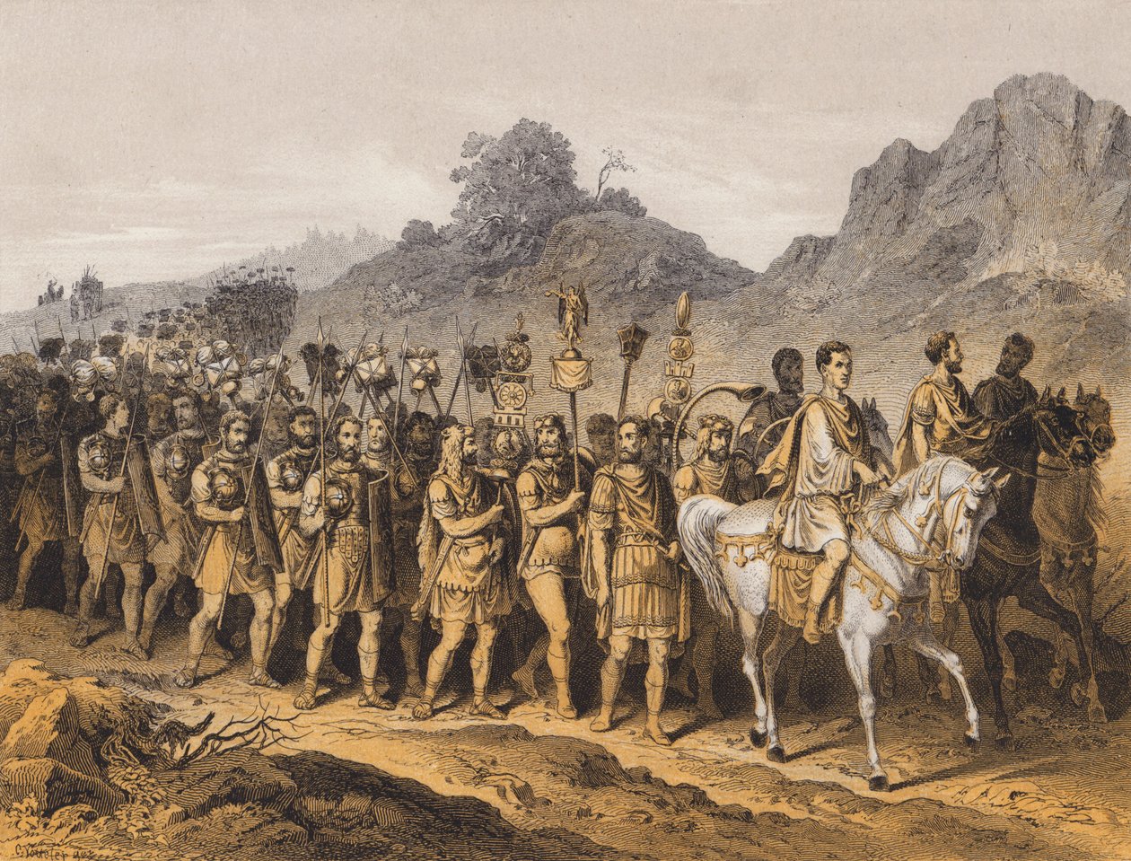 Soldados romanos em marcha (litografia a cores) de German School