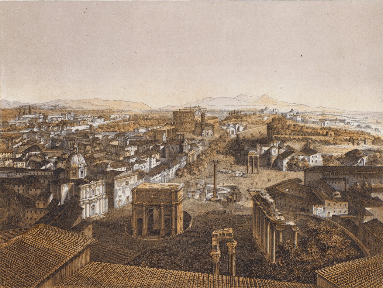 Roma vista do Monte Capitolino (litografia a cores) de German School