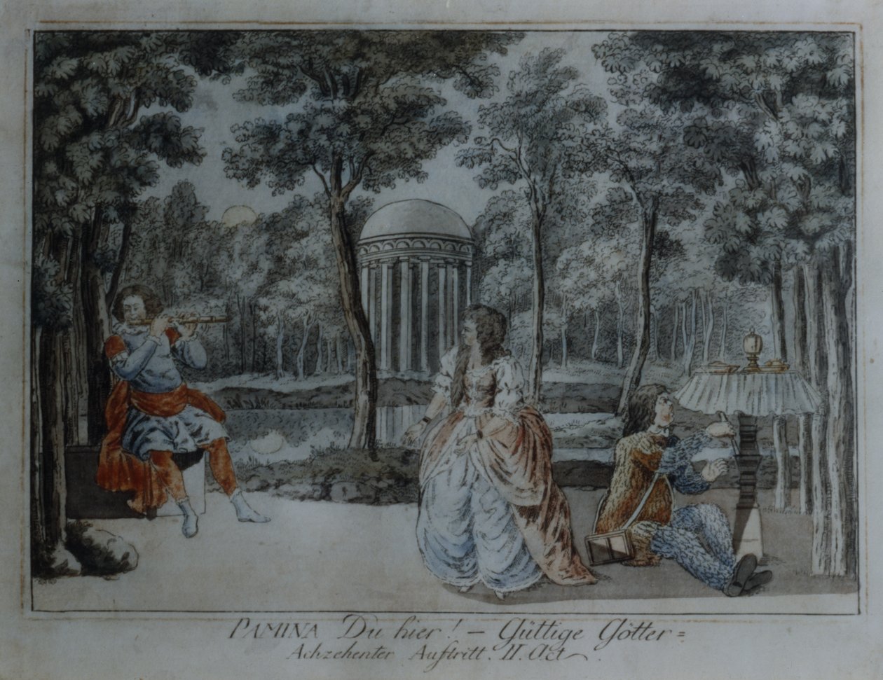 Cena da Flauta Mágica de Wolfgang Amadeus Mozart (caneta e tinta e wc sobre papel) de German School
