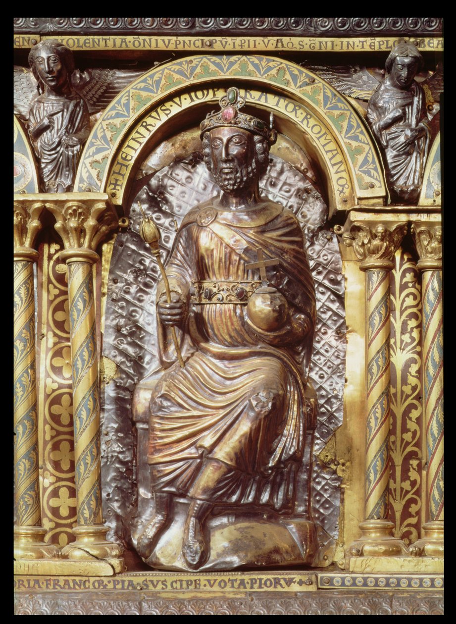 Santuário do imperador Carlos Magno (742-814), detalhe de Henri IV (1050-1106) 1215 (esmalte dourado e champleve) de German School
