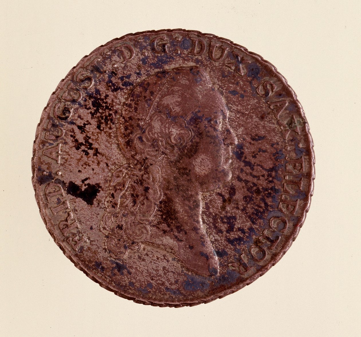 Moeda de prata (thaler) da Saxônia: reinado de Frederick Augustus I da Saxônia (Frederic Auguste I da Saxônia) (1750-1827). Diam. 3,9 cm Nápoles, museo archeologico de German School
