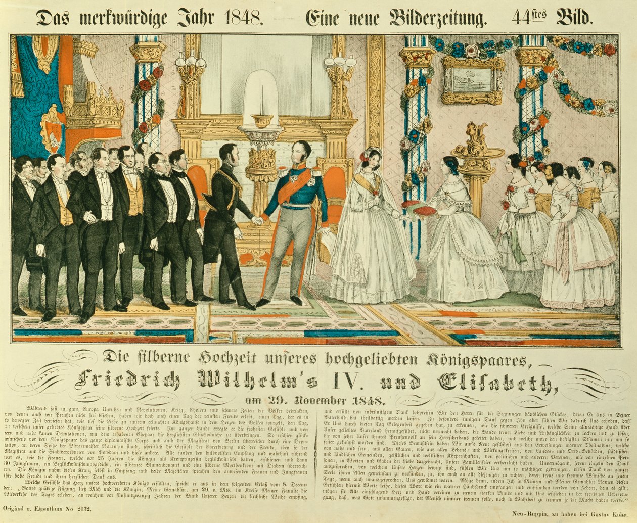 Aniversário de casamento de prata de Frederico Guilherme IV da Prússia e sua esposa Elizabeth Ludovika da Baviera, 1848 (cor lito) de German School
