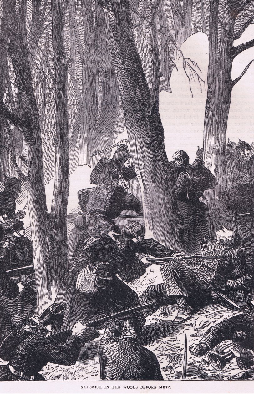 Skirmish in the woods before Metz, Cassells History of the War between France and Germany publicado por Cassell and Company Limited, c.1890 (litho) de German School