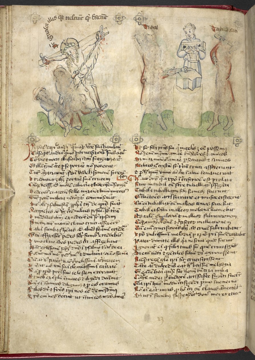 Sloane 361, f.25v A elevação da Cruz; Jubal e Tubal-Cain, de 