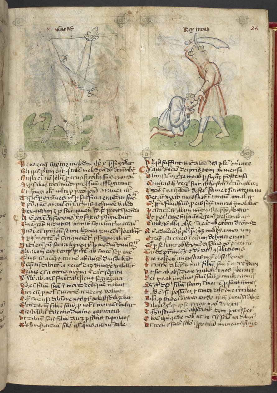 Sloane 361, f.26 O martírio de Isaías; Rei Moab sacrifica seu filho, de 