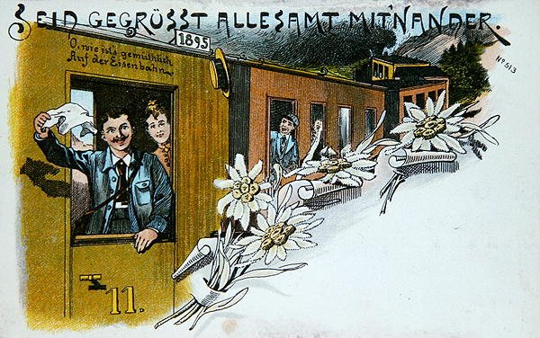 Cartão postal de saudação de lembrança, c.1900 (lito a cores) de German School
