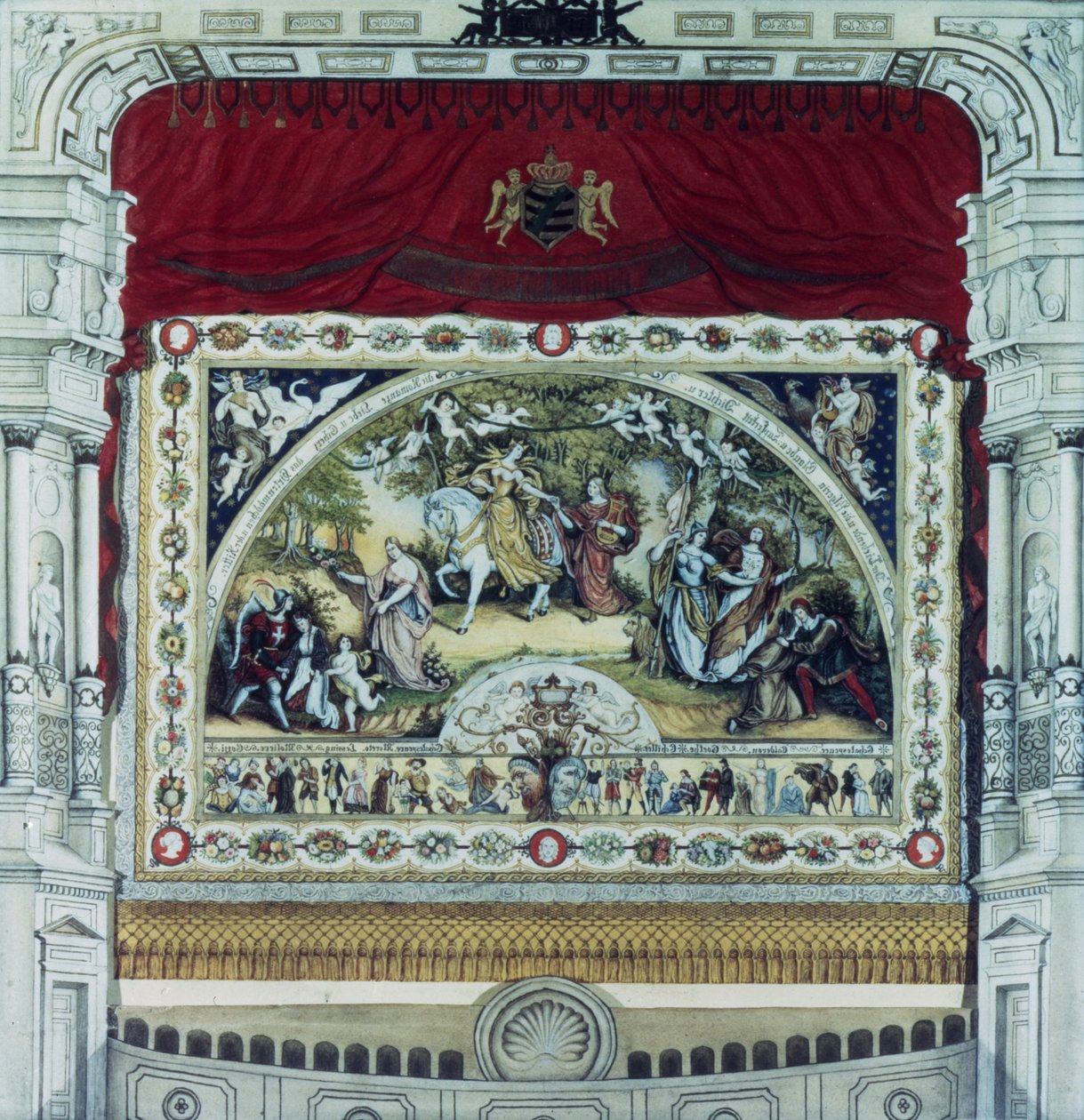 Estágio e cortina decorativa do teatro de Dresden (caneta, tinta e wc no papel) de German School