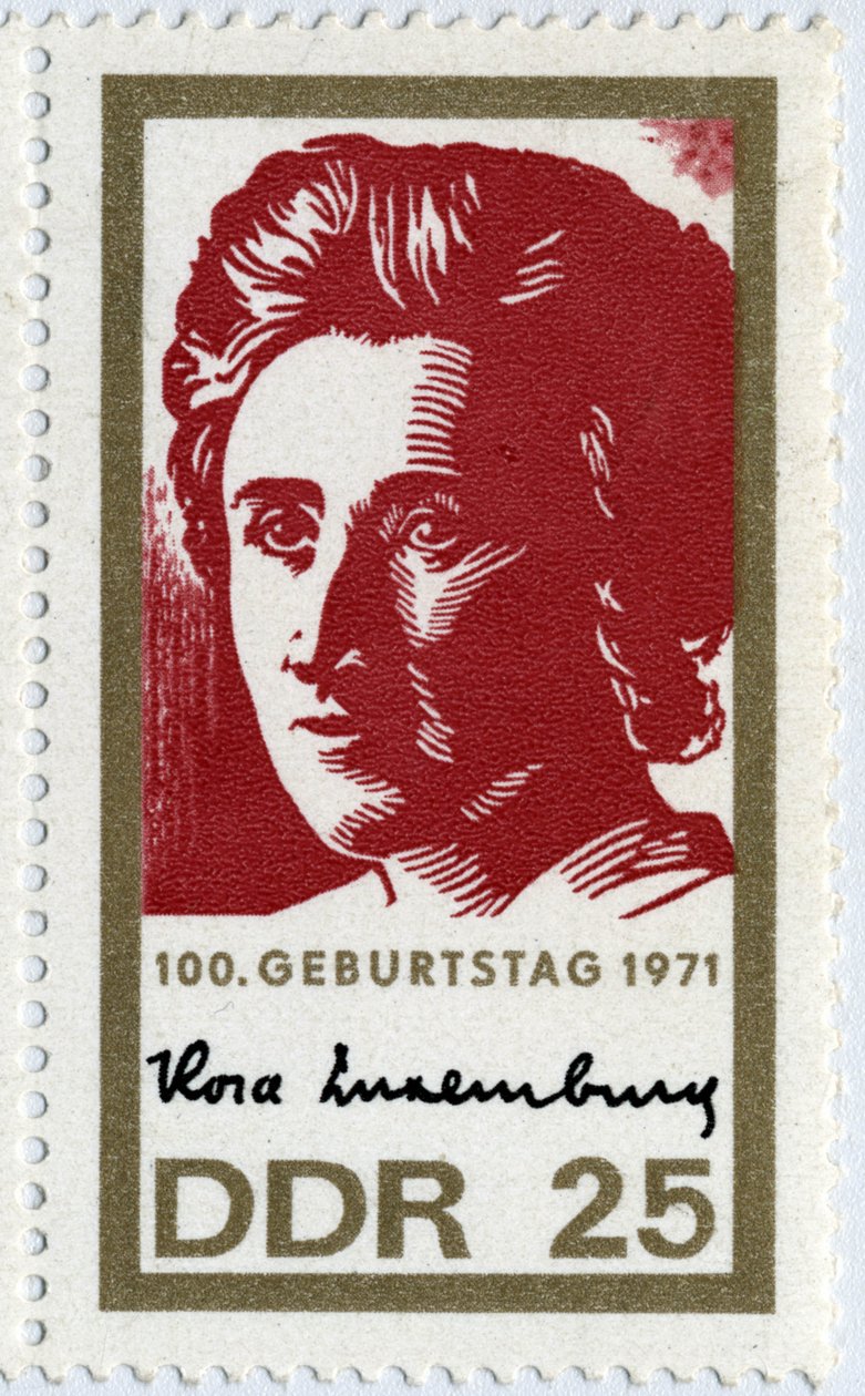 Carimbo representando Rosa Luxembourg (ou Luxemburg de German School