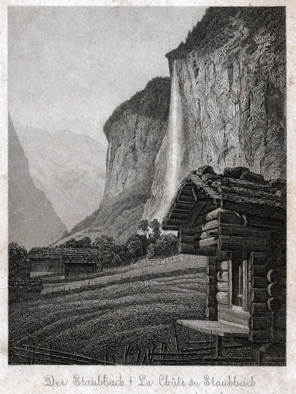 Cachoeira de Staubbach. (gravura, ca. 1830) de German School