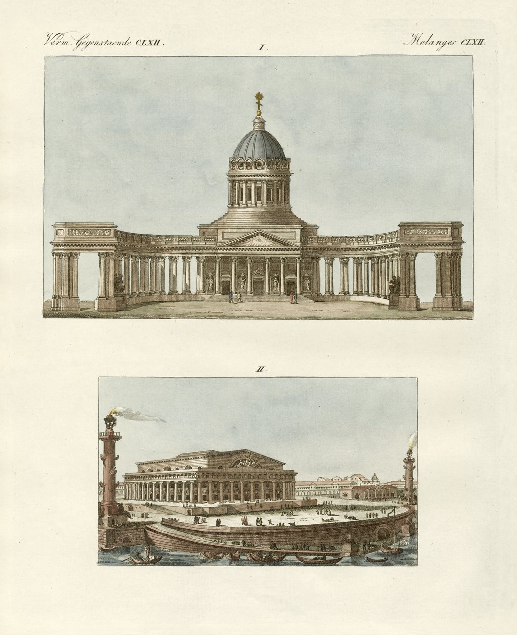 Estranhos edifícios em Petersburgo (gravura colorida) de German School