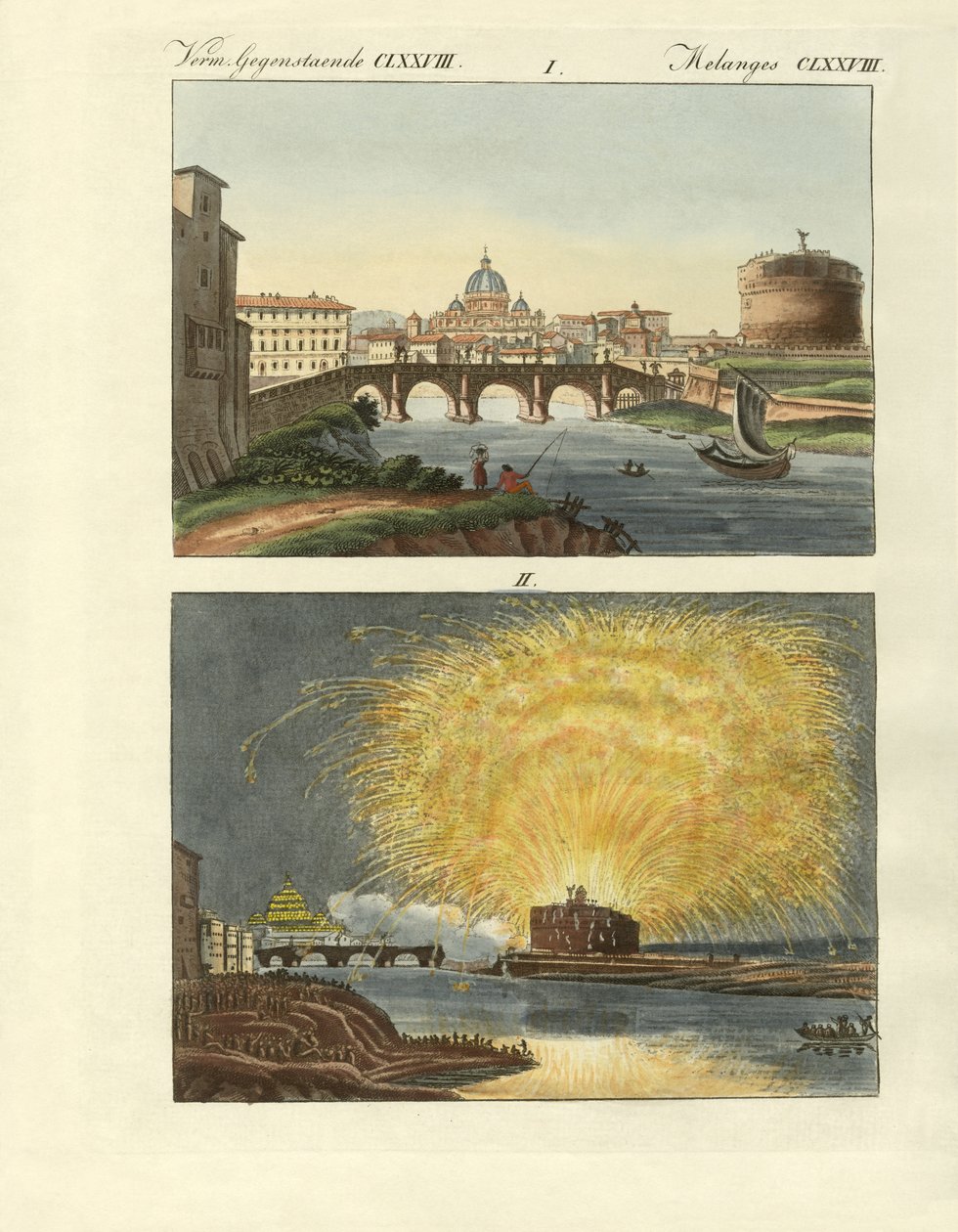 Estranhos edifícios em Roma (gravura colorida) de German School