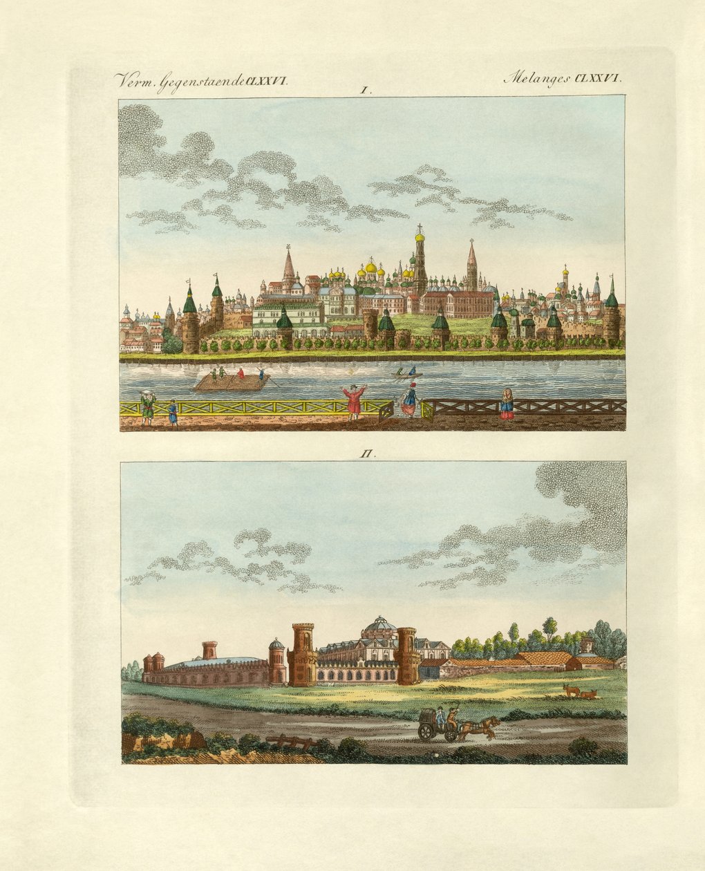 Estranhos edifícios na Rússia (gravura colorida) de German School