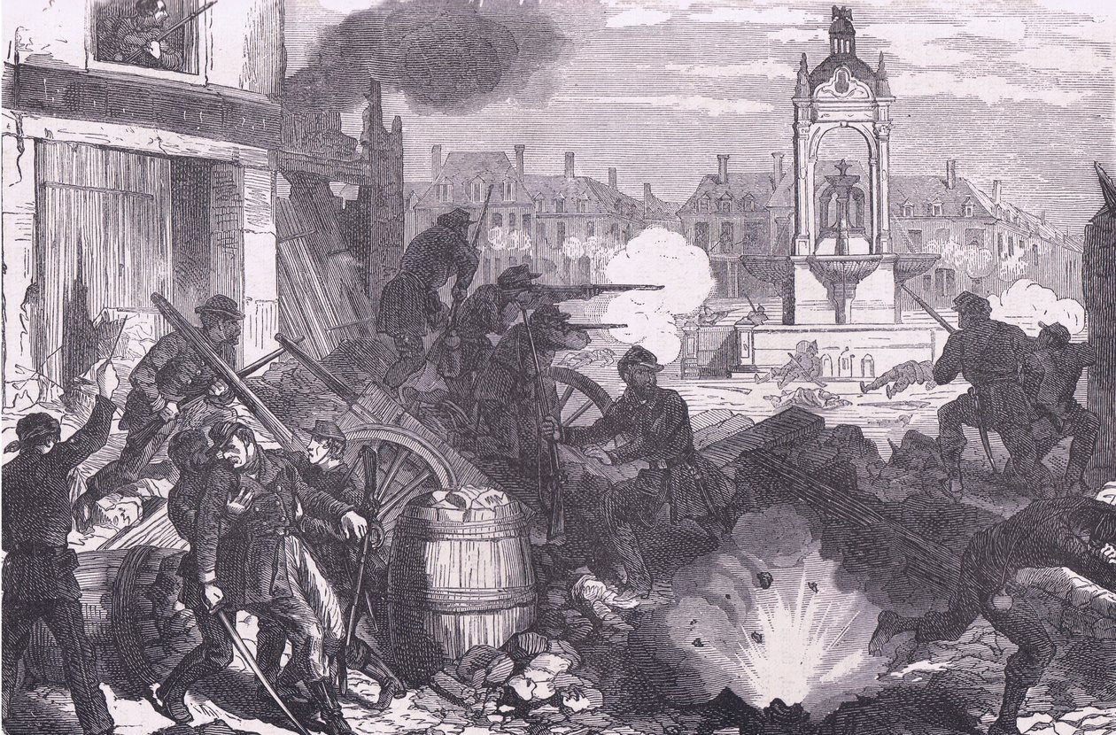 Luta de rua em Chateaudun, Cassells History of the War between France and Germany publicado por Cassell and Company Limited, c.1890 (litho) de German School