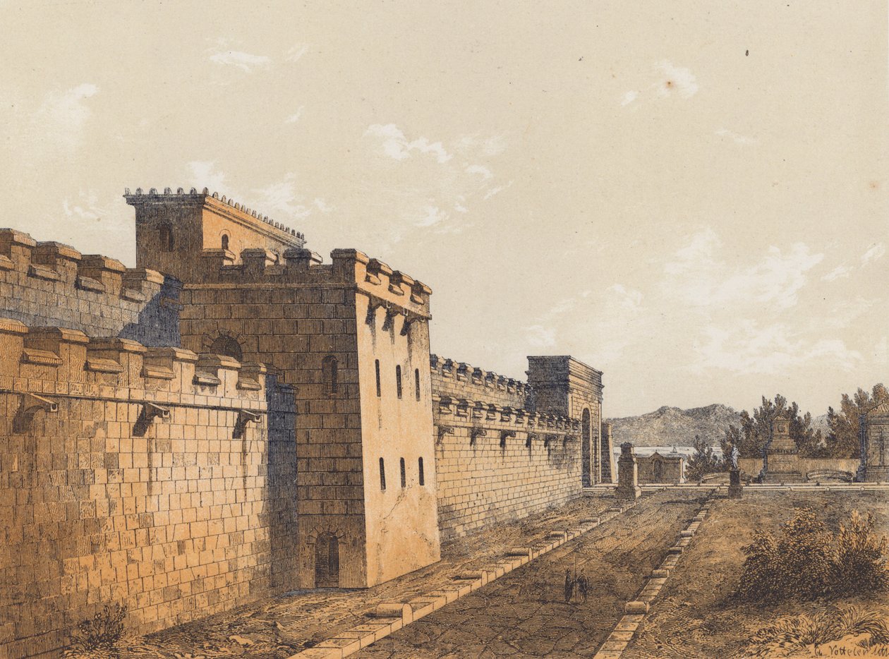 Rua em Pompeia, Campânia, Itália (litografia a cores) de German School