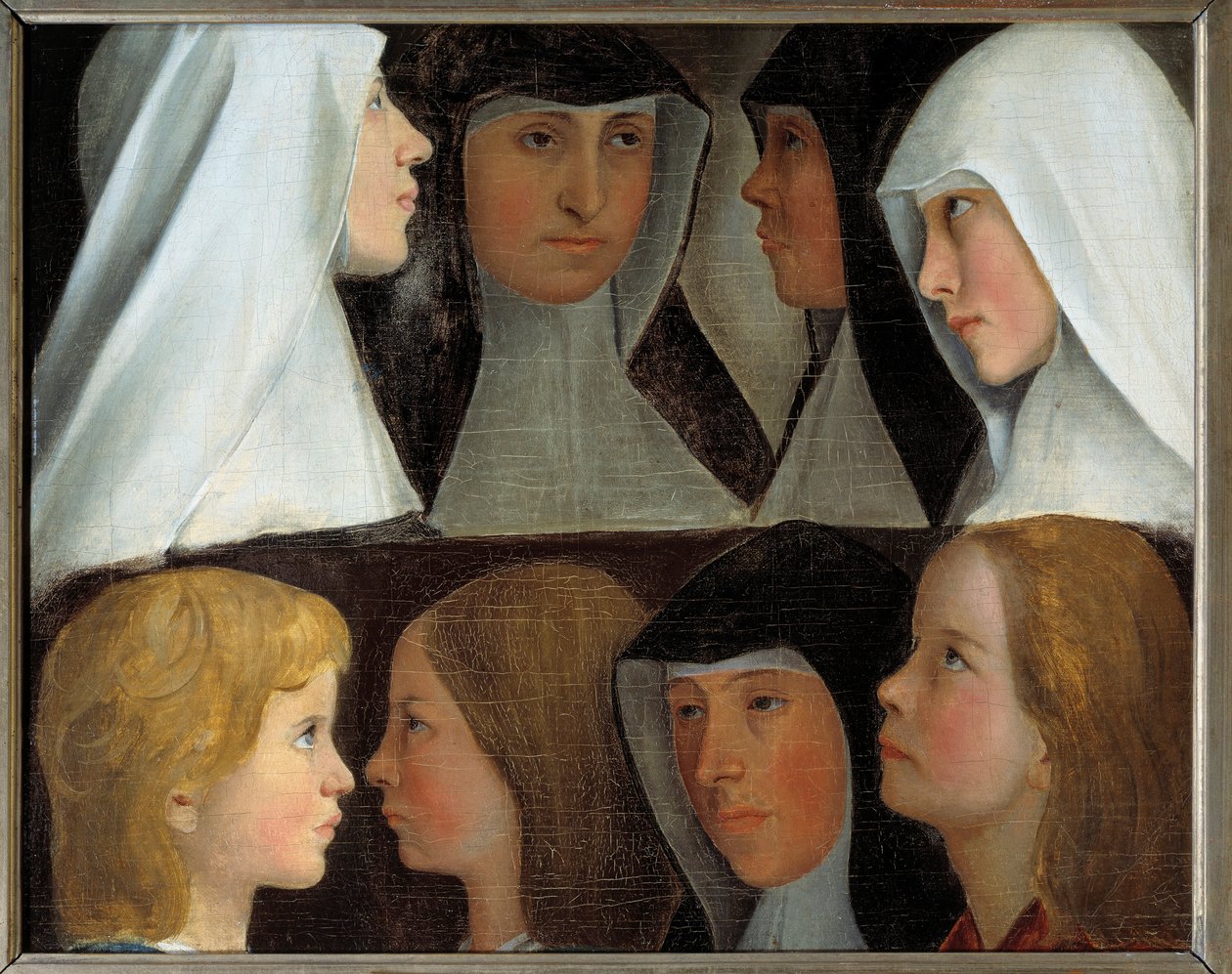 Estudos de postulantes e noviças da Ordem de São Bento Pintura da escola alemã do século XIX Roanne, musee Joseph Dechelette - Estudos de postulantes e noviças religiosas da Ordem de São Bento. Pintura da Escola Alemã de German School