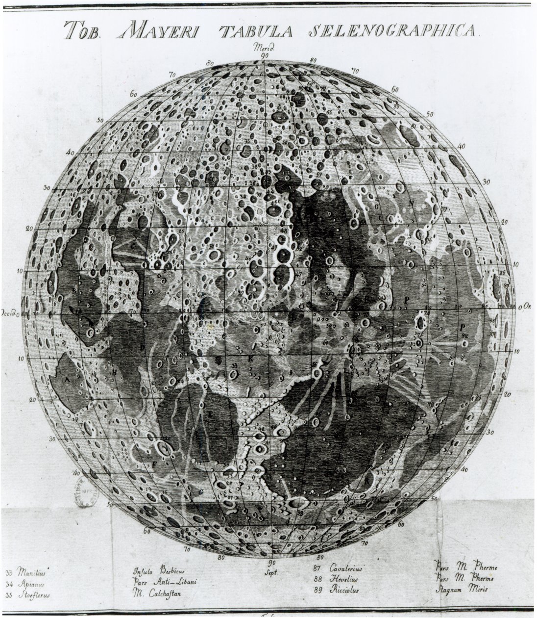 Superfície da Lua, ilustração de Selenotopographische Fragmente de Johann Hieronymus Schroeter, publicada em 1791 de German School
