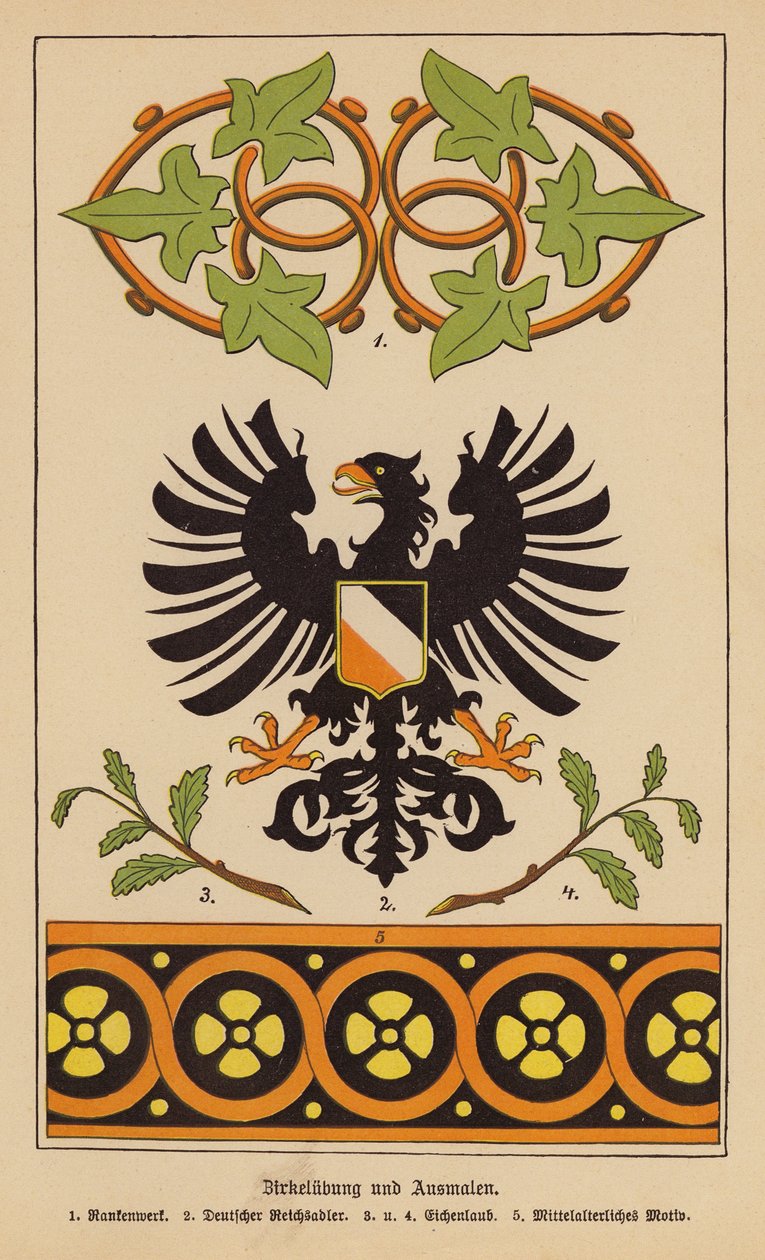 Símbolos, emblemas e motivos (litografia a cores) de German School
